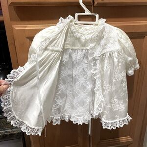 Vintage 80s 90s Complete three-piece christening set. Dress cape and hat